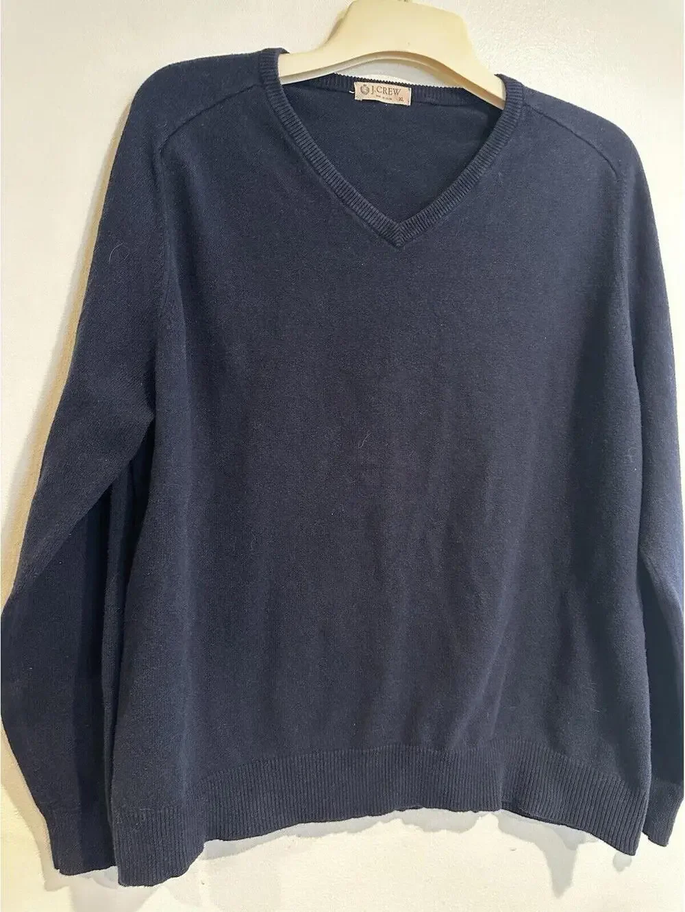 J CREW Cotton Cashmere Blend Navy V Neck Sweater Mens XL
